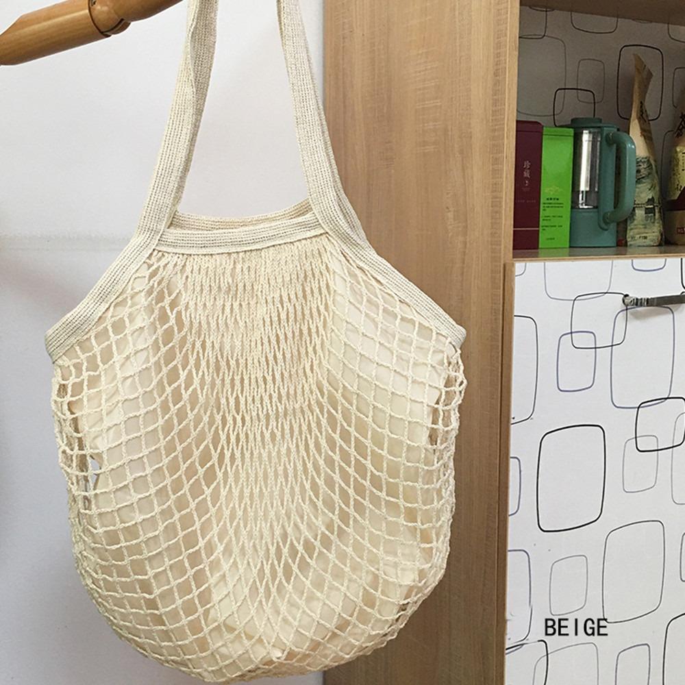 Cotton Grocery Bags Portable Reusable Fruit Vegetable Net Bag Mesh Rope Breathable Short Handle Tote Fruit Vegetable Storage