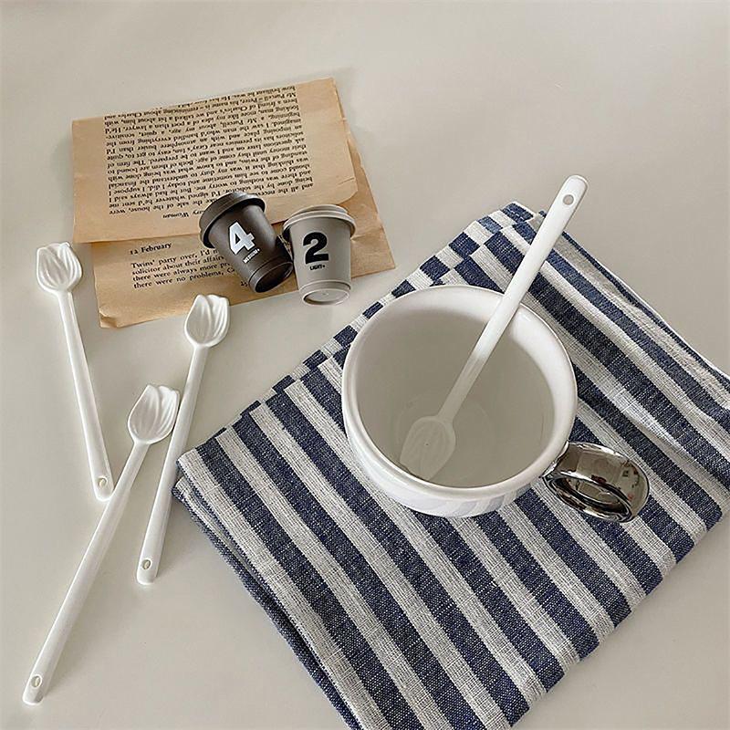 1Pc Tulip Ceramic Coffee Spoon Long Handle Ice Cream Spoon Dessert Milk Tea Honey Stick Stirring Tool