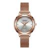 Gedi Elegant Mesh Strap Women's Quartz Watch with Faceted Diamond Markers, Waterproof and Versatile for Everyday Wear.