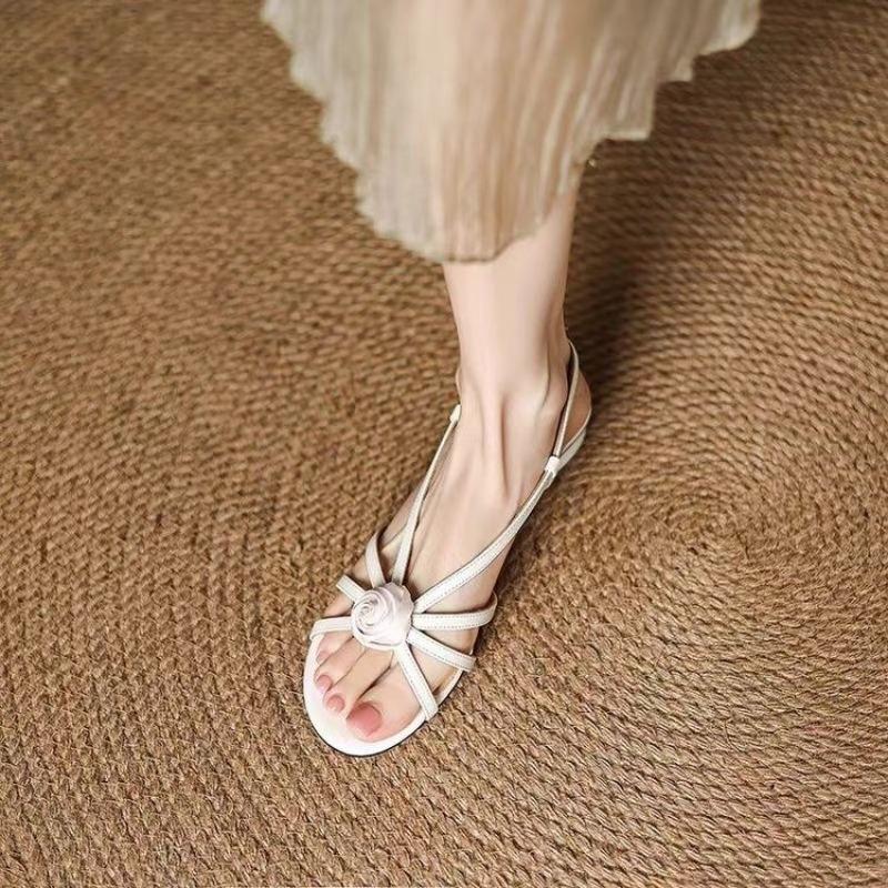 New Women's Natural Suede Leather Narrow Band Flower Decoration Kitten Heel Sandals Elegant Ladies Summer Dress Pumps Shoes Sale