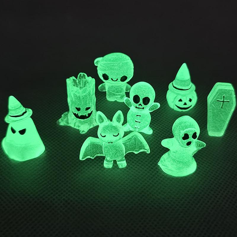 8pcs Resin Halloween Statues Luminous Ghost Coffin Pumpkin Stump Ghost Figures