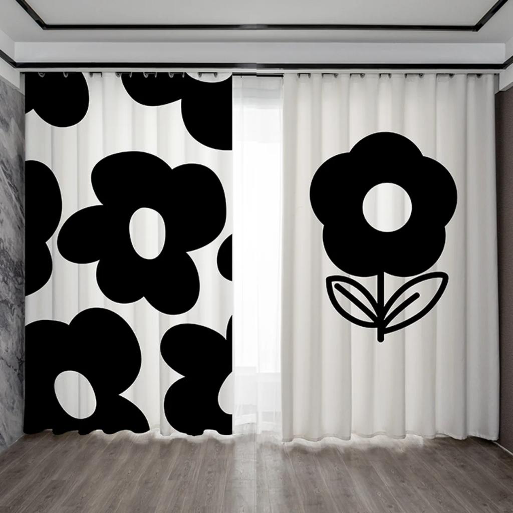 Black Blue Green Flower Chequered High Blackout Curtain Bedroom Space Living Room Hotel Window Curtain Thick Blackout Curtain Multicolor
