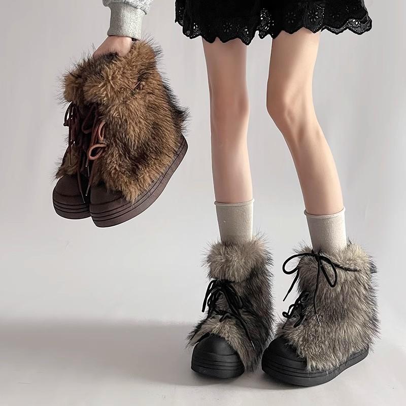 Comfortable, lightweight and warm, thick-soled inner height-increasing leather fur snow boots for women's 2025 autumn and winter new piled and thicken