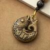 Handwoven Rope Pure Copper Goldfish Pendant Car Keychain Hollow Design Creative Gift for Men