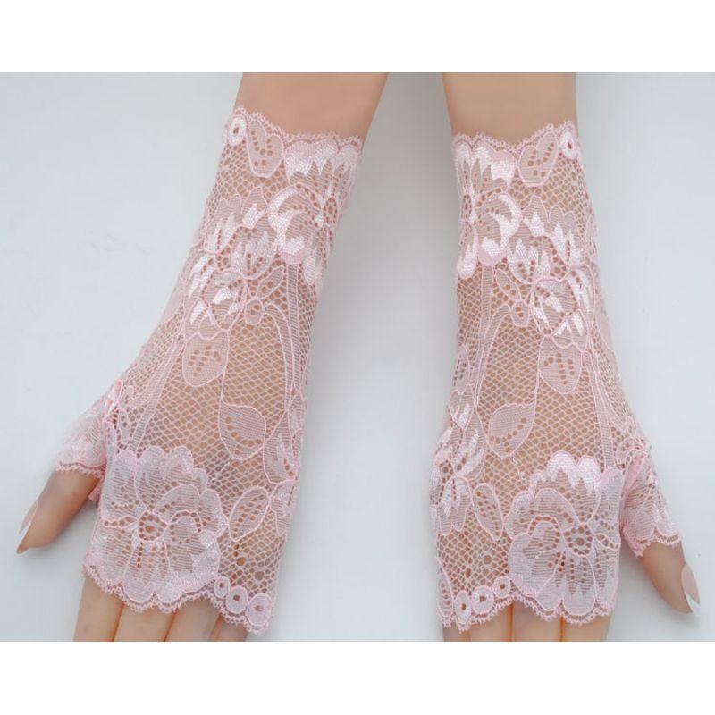 New Arrival Lace Half Finger Gloves Women's Thin Summer Silk Ice Short Sun Protection Driving Non Slip Elastic Fingerless Gloves Bridal Gloves