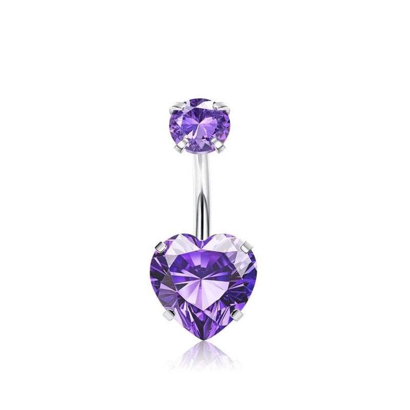 1Pcs Purple Zircon Dangle Belly Button Rings Stainless Steel Heart Butterfly Navel Piercing Long Drop Pendant Belly Ring Jewelry