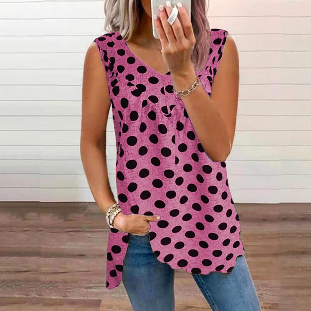 Ladies Camisole Top Loose Casual V-neck Small Dot Print Sleeveless Vest