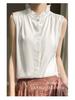 Wood Ear Lace Collar Silky Satin Sleeveless Slimming Vest for Women - Spring/Summer Temperament Shirt