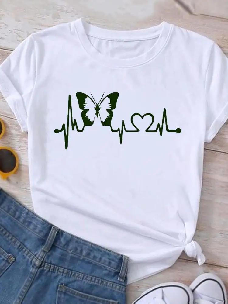 Graphic T Shirt Sunflower Butterfly Cute Summer Casual Clothing Short Sleeve Women Print Fashion Clothes Tee Tshirt Female Top
