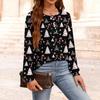 Women's Fashion V-Neck Button-Up T-Shirt With Christmas Print Long-Sleeved Top