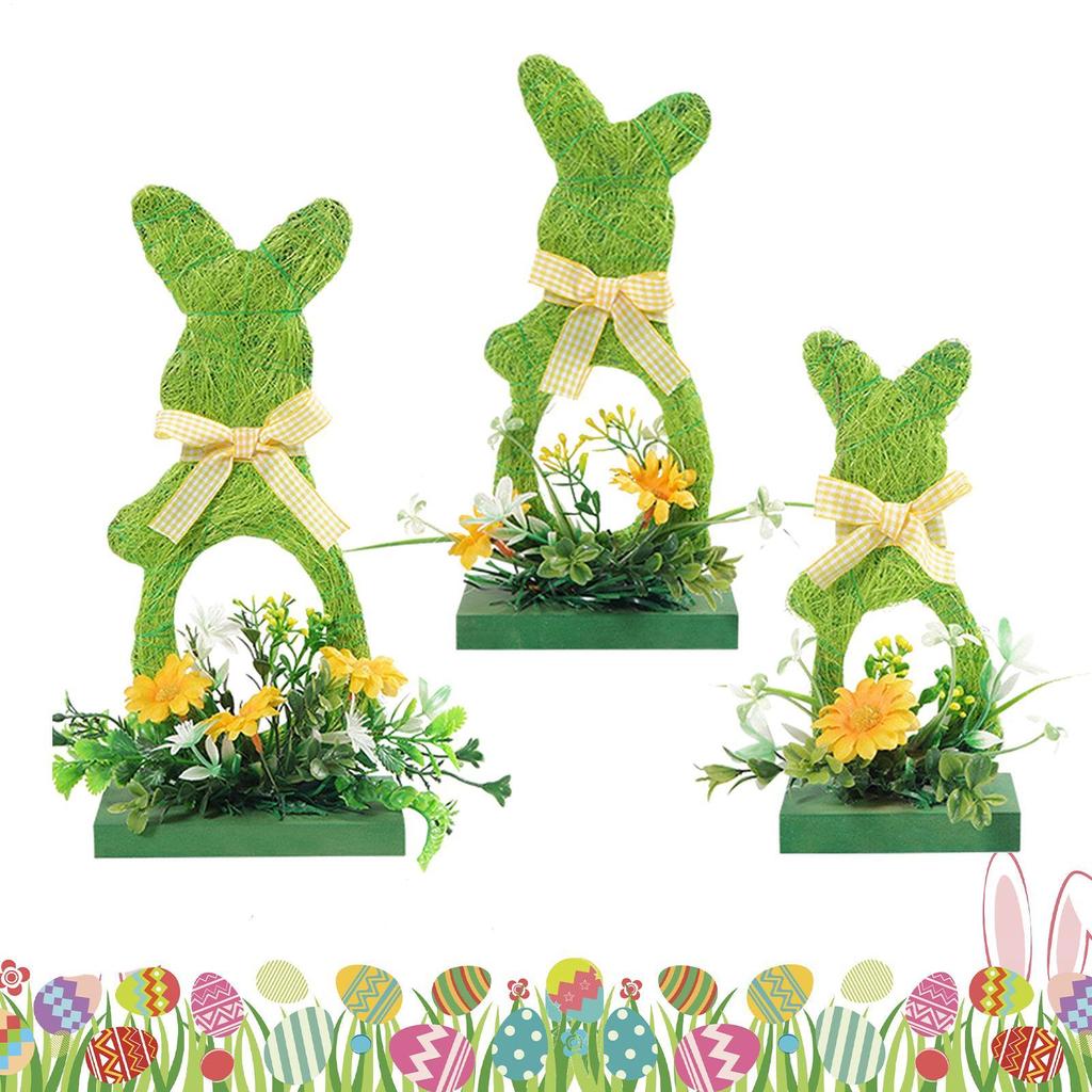 3pcs Easter Bunny Decorations Wooden Green Bunny Home Ornaments Rustic Spring Atmosphere Bunny Home Decor For Office Home