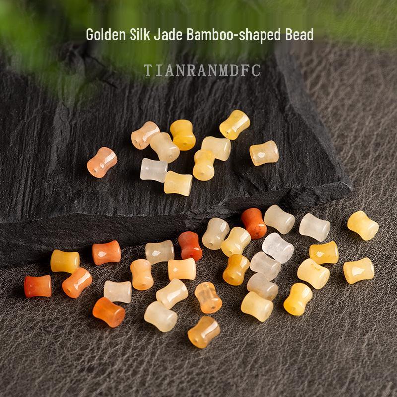 

Natural Xinjiang Golden Silk Jade Barrel Beads - Yellow Gobi Gemstone for Handmade DIY Accessories