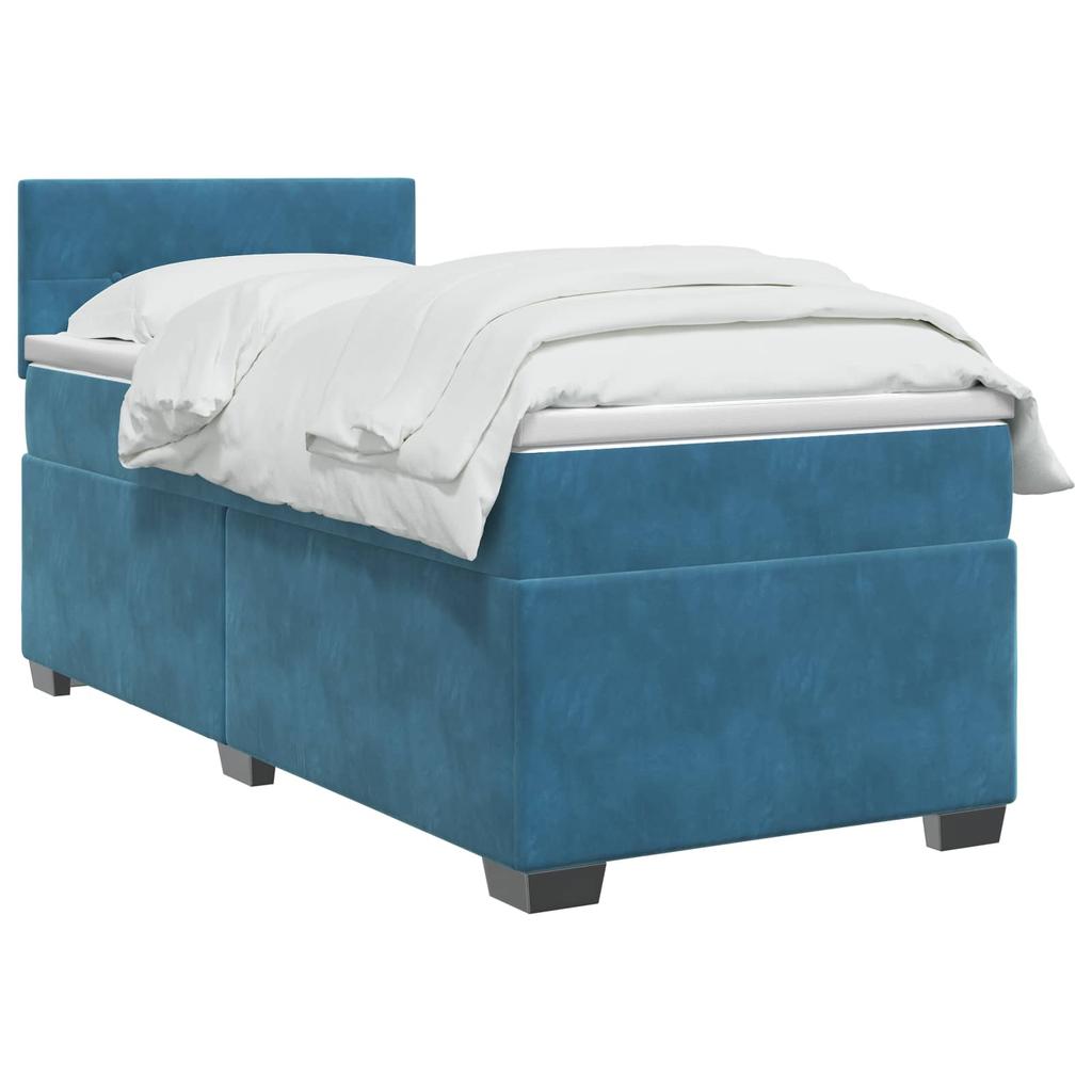 Box Spring Bed with Mattress Dark Blue 80 X 200 Cm Velvet