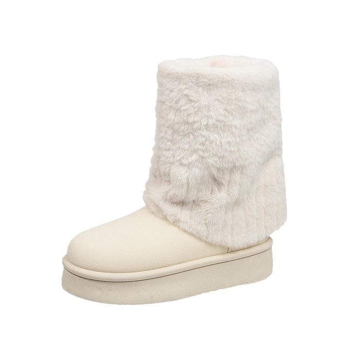 Short snow boots winter piled and thickened new wool cotton boots thick-soled non-slip cotton shoes