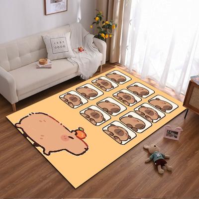 Cute Cartoon Animal Carpet with Sleeping Capybaras and Orange Accent Suitable for Use As an Anti-slip for Living Room Bedroom Sofas