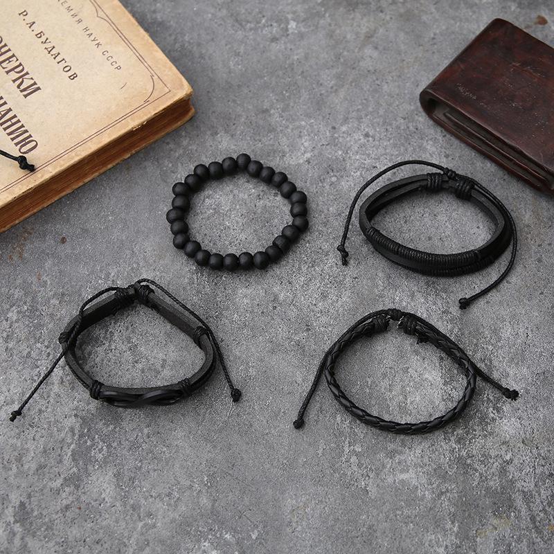 Europäisches & Amerikanisches Leder-Flechtarmband: Herren Hip Hop Punk Vintage Mehrschichtiges Schmuckset