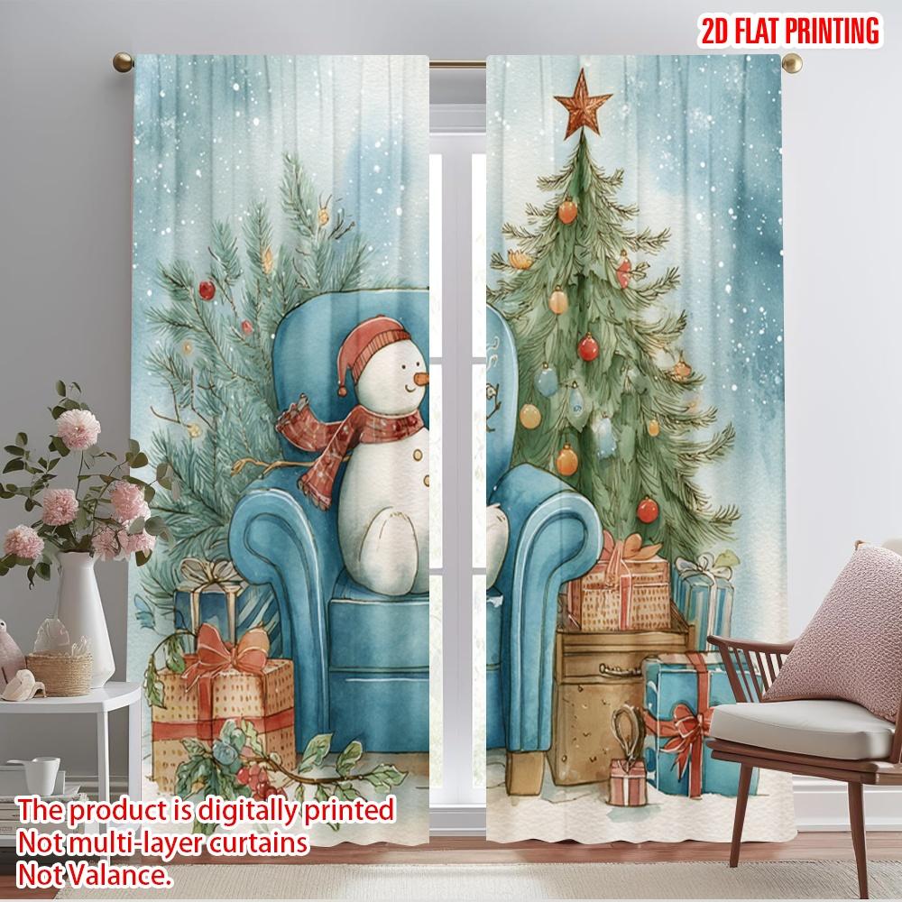 

2pcs,2D plane printing Popular Curtains Snowman & Snowflake Polyester Easy Install (without rod) Festive for Kitchen, Bedroom & 52.50×116.00 CM 2pcs
