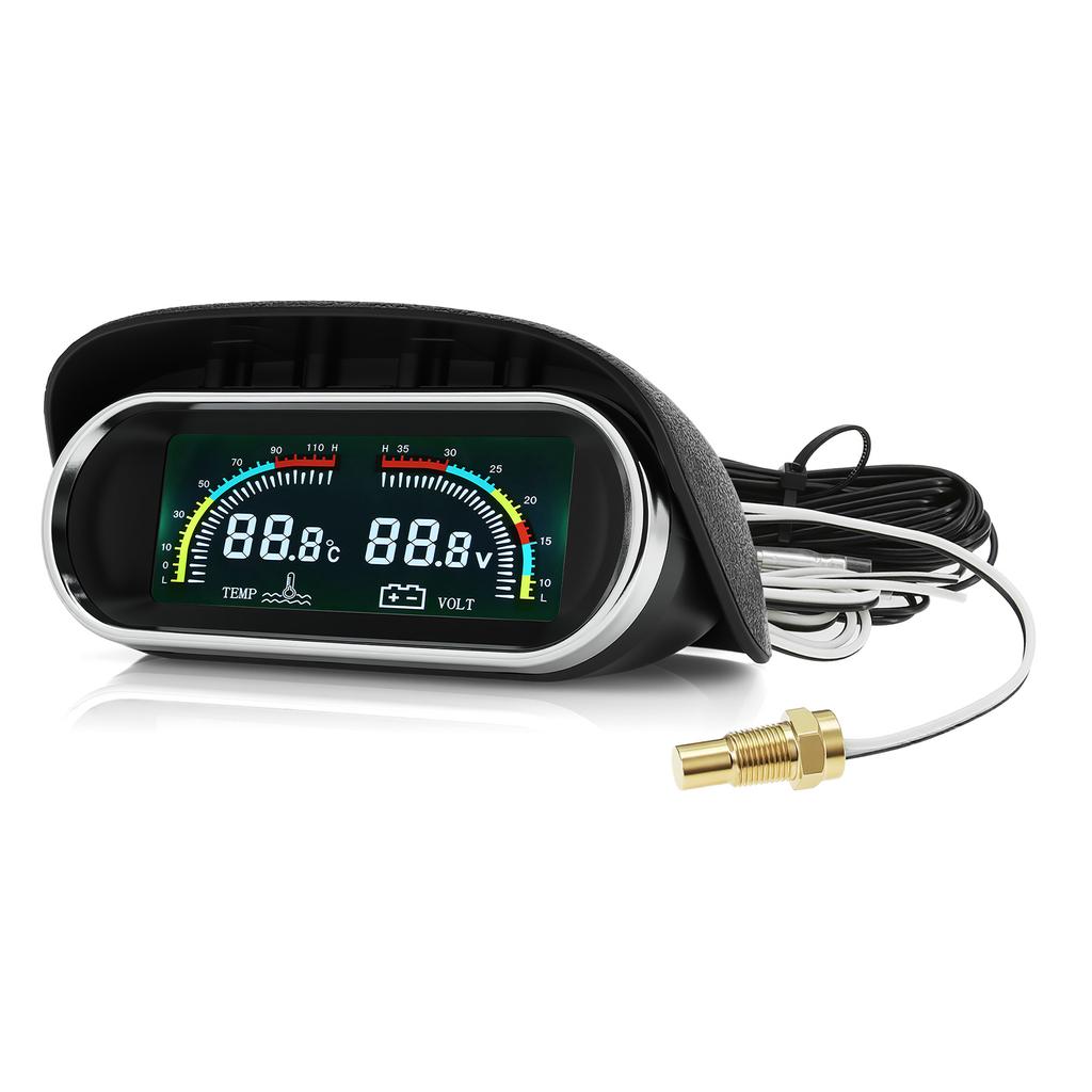 Digital LCD 2 in 1 Gauge Water Temp+Voltage Gauge Water Temperature Meter With Flashing Alarm Voltmeter For Car Truck Vehicle