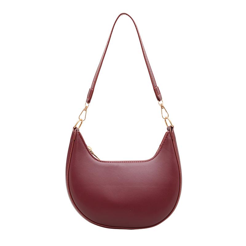 

2025 New Women Luxury Shoulder Bags Large Capacity Pu Leather Half Moon Hobo Bags Travel Commuter Handbags 22-7-13 cm бордовий