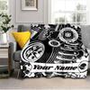 1PC Custom Name Automotive Parts Illustration Outdooor Flannel Blankets Throw Blanket All-Season Throw Gift Bedspread for Couch, Bed, Camping Holiday 