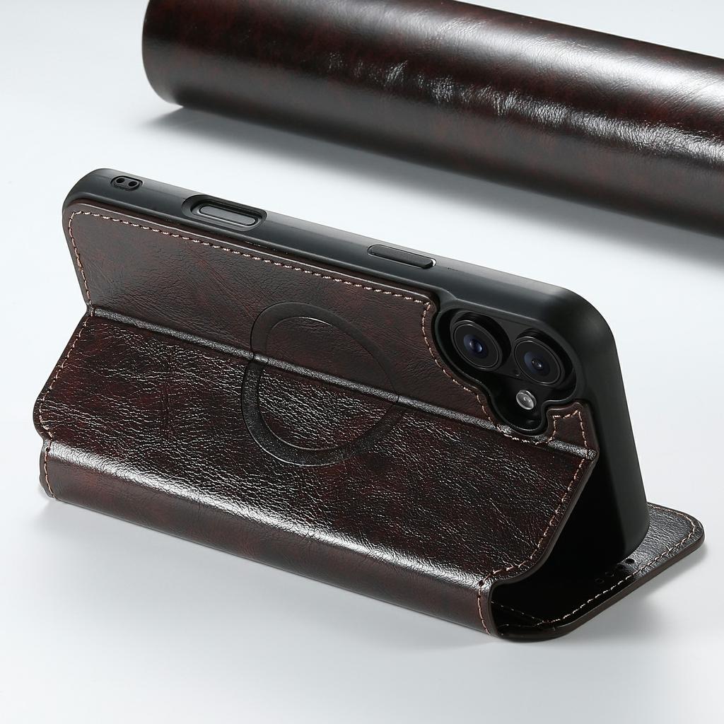 SUTENI J05 For iPhone 17 Case Compatible with MagSafe Textured PU Leather Flip Phone Cover