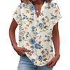 Damen Lässige Mode V-Ausschnitt Knopf Floraler Druck Kurzarm Top