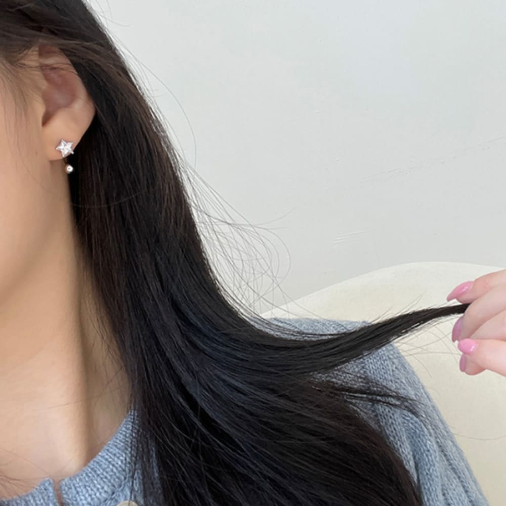 [S] Star 925 Silver Plated Piercing Pair Earrings_Ih