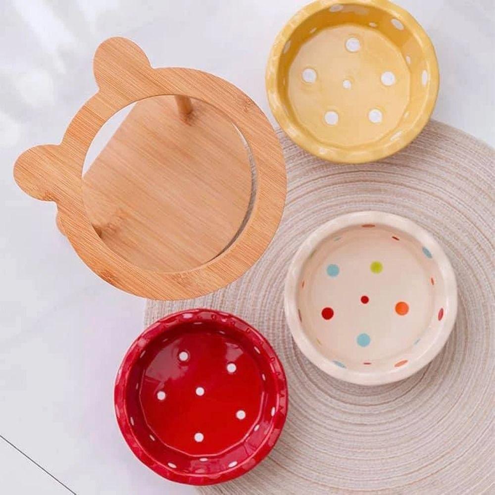 Wooden Stand Cat Ceramic Bowl Non-Slip Cat Water Bowl Anti Vomiting Bowl  Pet Supplies