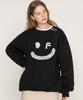 GRAVER [Unisex] Big Free Smile Drawing Sweatshirt_Black (White Print)