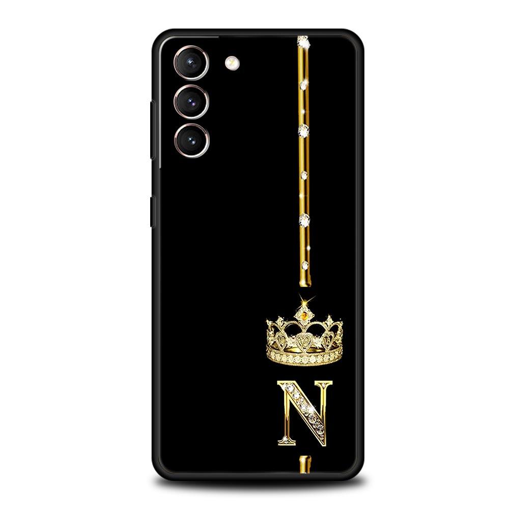 Diamantkrone Buchstaben Buchstaben Handyhülle Für Samsung Galaxy S24 S23 Ultra S22 S21 S20 FE 5G S10 S10E S9 Plus S8 Weiche Schwarze Hülle