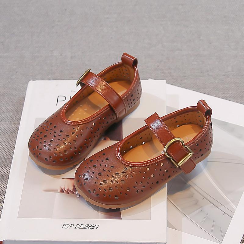 

Kids Flat Shoes Hollowed-out Trendy Girls Leather Shoes Round Toes Soft New Fashion Children Princess Shoes Non-slip Trendy 24