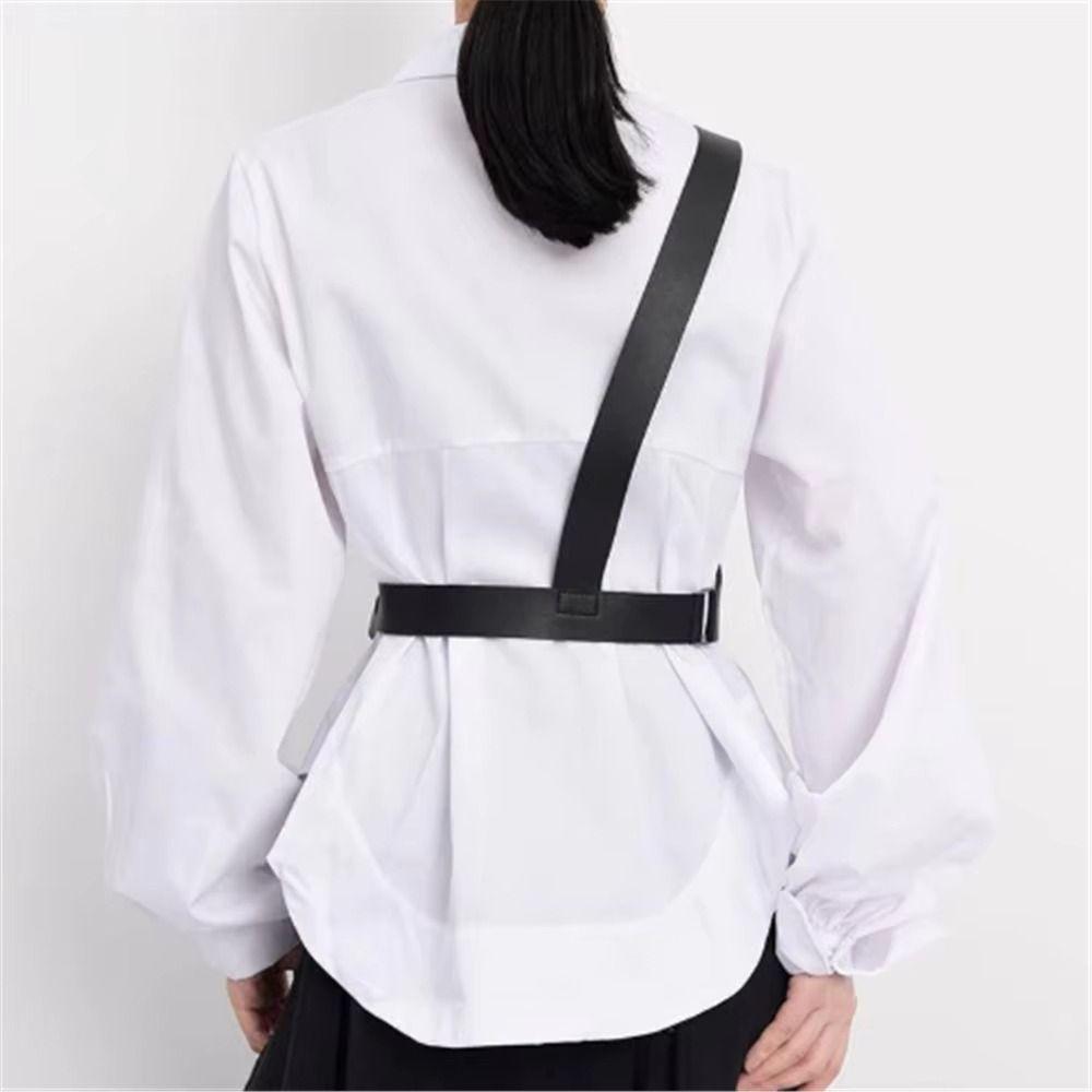 Irregular Design One-shoulder Strap Belt PU Leather Dress Cummerbunds Body Suspender  Autumn