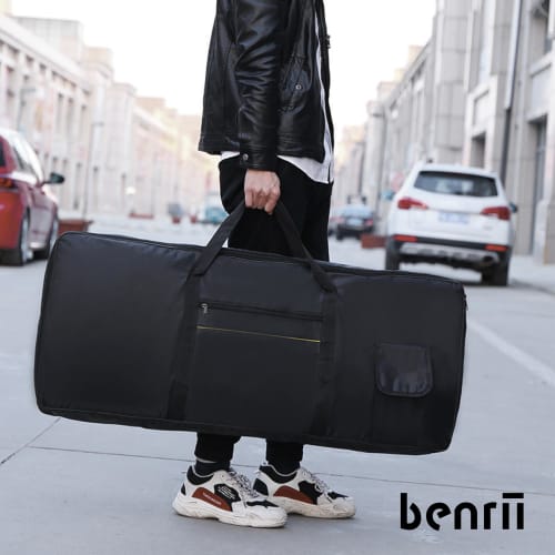 Benrii Keyboard Case, 61 Keys, Soft Case, Backpack, Shoulder Strap, Handbag, Shockproof, Lightweight, Waterproof, Oxford Cloth with Pocket