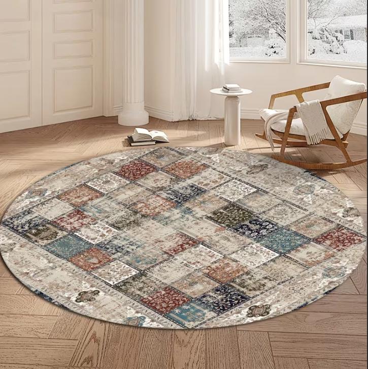 Bohemian Mandala Design Runder Außenbereich Teppich Rutschfest Waschbarer Teppich für Wohnzimmer Schlafzimmer Hand für Café Restaurant Dekor