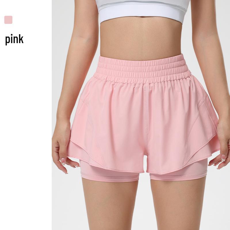 Women s Quick-Dry High-Waist Running Shorts and Yoga Pants Combo Small розовый