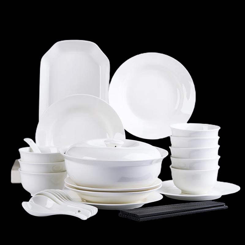 Jingdezhen 34-Piece Pure White Ceramic Dinnerware Set