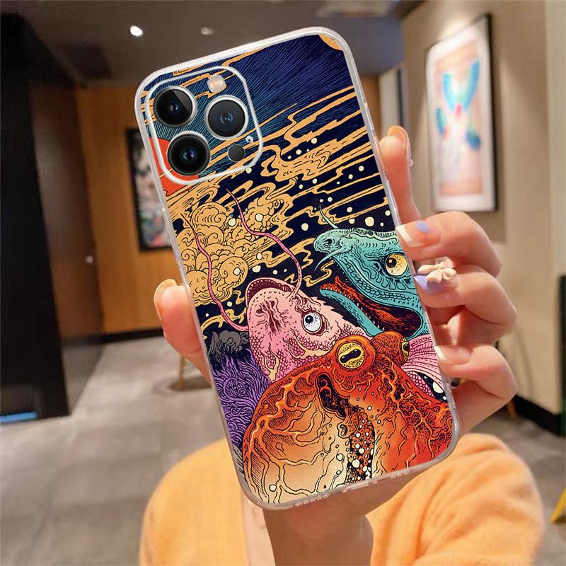 Phone Case For iphone 17 Air 17 Pro Max 16 15 14 13 Pro Max 15 16 Pro 15Plus Japanese style Art Crane Fuji Mountain