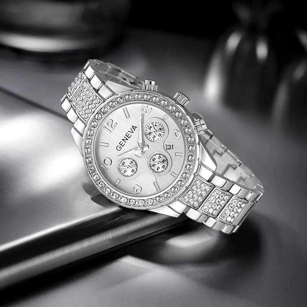 Fashion Unisex Diamond Watches Luxury Men and Women Calendar Quartz Clock Rose Gold Silver Stainless Steel Watch