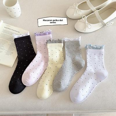 Socke - Frühling/Sommer Netz Dünner Stil Wadenhohe Socken in Bunter Spitze mit Niedlichen Punkten und Baumwollschicht-Socken