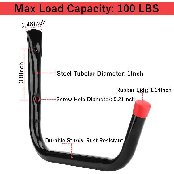 Heavy Duty Garage Storage Hooks,15Inch Jumbo Arm Kayak Wall Hangers 100 LB Capacity, Steel Canoe Rack for Outdoor or Indoor