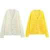 Zbzr Spring New Women clothes Western Style Yellow Hollow out Knit cardigan Niche Sweet Casual Sweater Outerwear