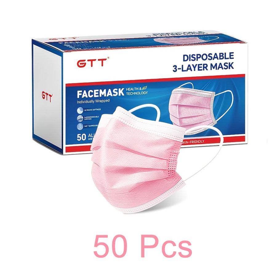 

GTT 50/100 шт. Одноразова маска для обличчя, індивідуально упакована, 3-шарова, дихаюча, з резинками, захисна маска для дому, школи, офісу, на вулицю