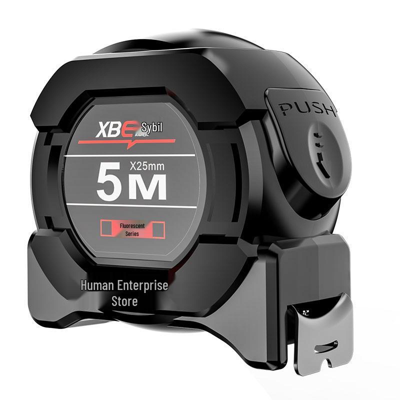High-Precision Self-Locking Fluorescent Steel Tape Measure, 5m, Wear-Resistant Laser-Marked Black Gold Box.