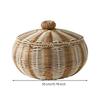 Round Woven Storage Basket with Lid Dust-Resistant for Bedroom Nightstands