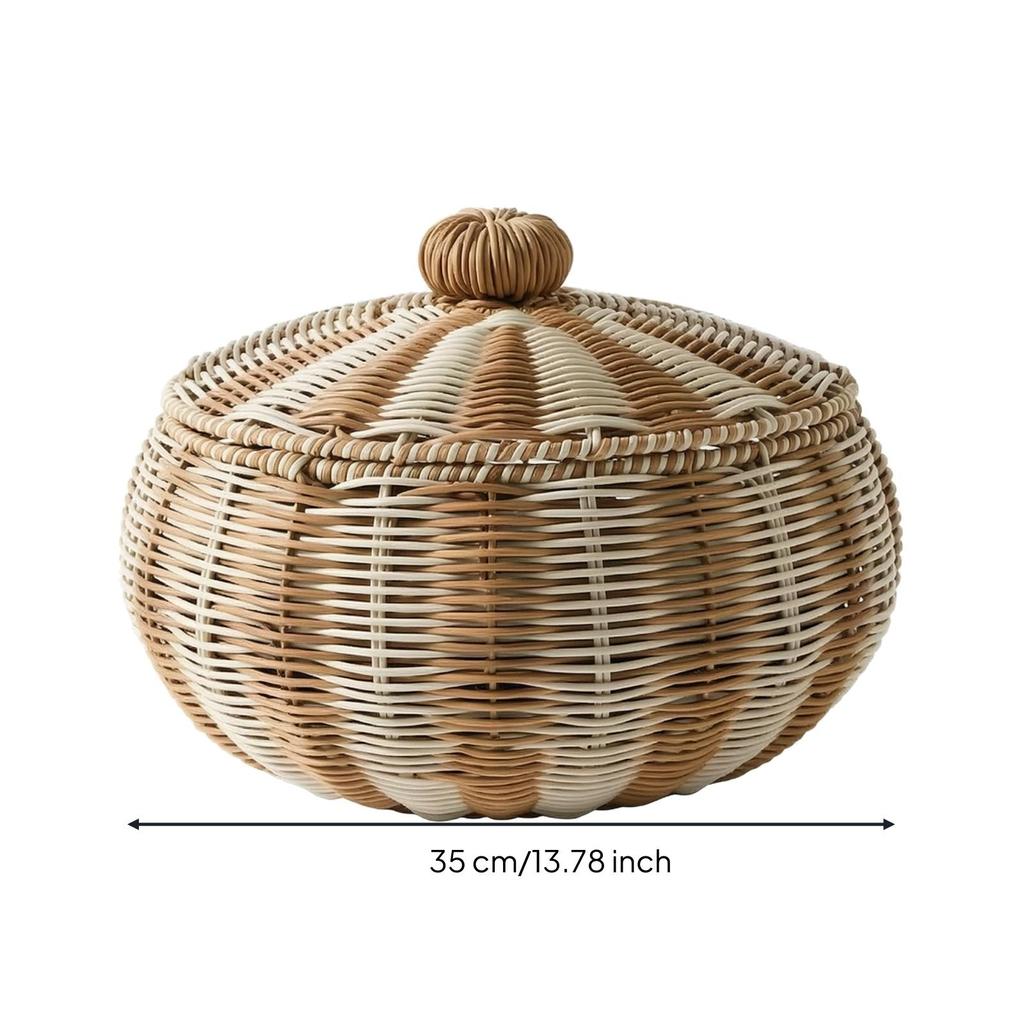 Round Woven Storage Basket with Lid Dust-Resistant for Bedroom Nightstands