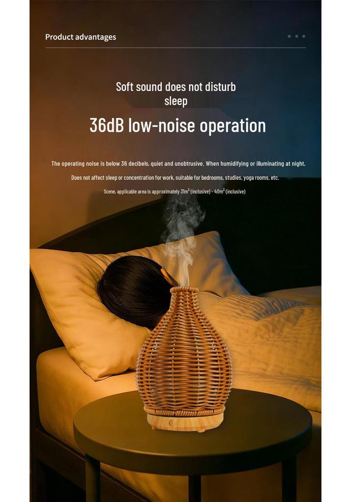 Wood Grain Rattan USB Ultrasonic Aroma Diffuser & Humidifier: Silent, Large Mist Volume