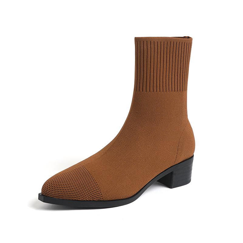 Waterproof Flyknit Mid-Calf Sock Boots with Pointed Toe & Platform - Japanese Style Fashion