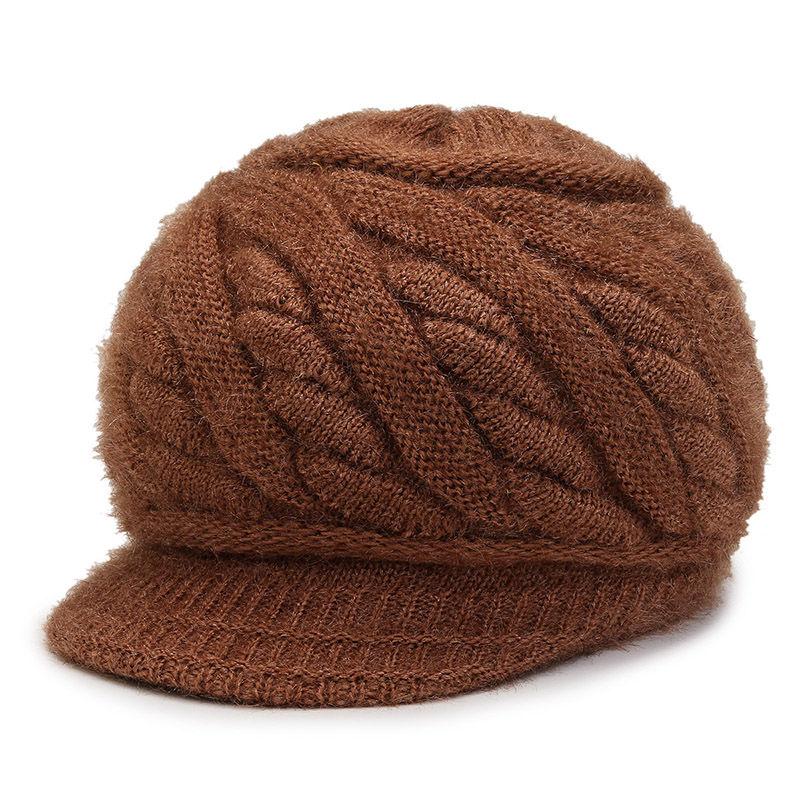 Hüte für Frauen mittleren und höheren Alters Doppellagige Thermowollmützen ohne Futter Verdickte gestrickte Fleecefuttermützen