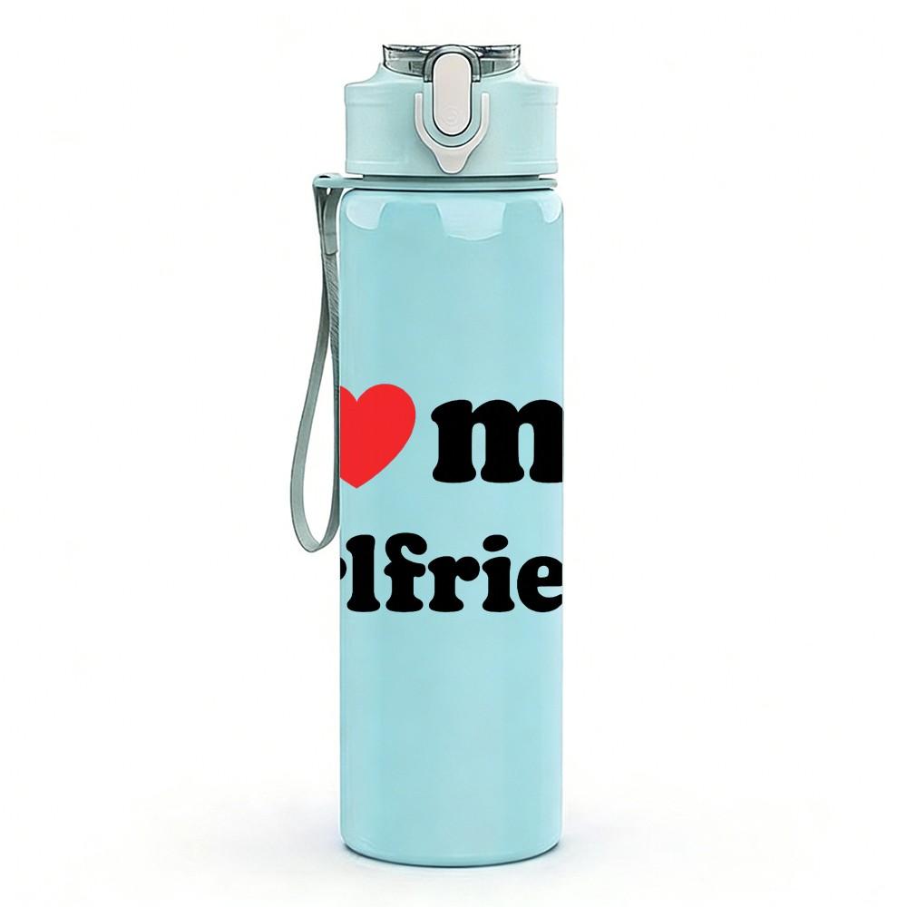 1PC I Love My Girlfriend Text 750ml Color Plastic Sports Water Bottle Leakproof Flip Straw Lid Suitable for Sports Office Home Use