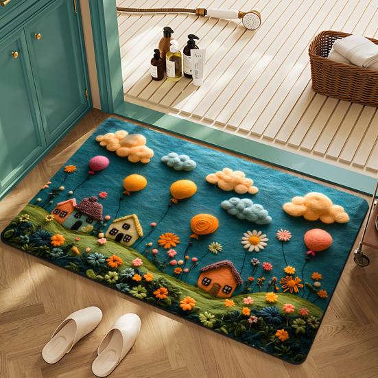 Bodenmatte Schnelltrocknend Lebendige Farbe Blumendesign Rutschfeste Rückseite Teppich Badezimmer Wohnzimmer Fußmatte Heimdekor